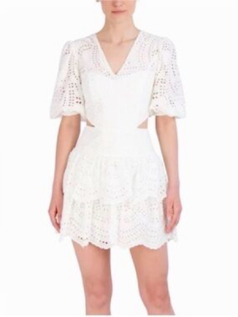 BCBGMAXAZRIA white eyelet cutout lace mini dress